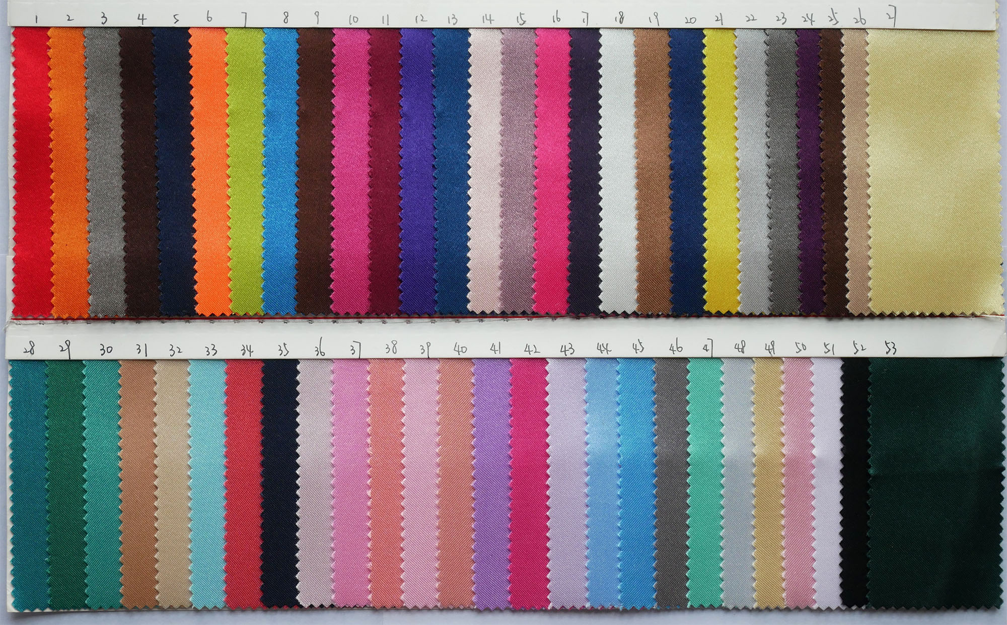 compound satin fabric color chart