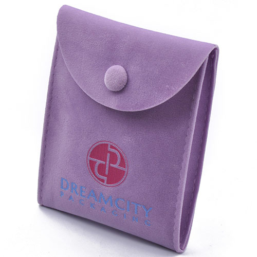 Pochette à bijoux personnalisée sac en velours à soufflet avec bouton pression et logo