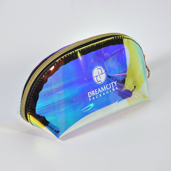 Saco de higiene de viagem portátil de arco-íris iridescente em PVC com logótipo