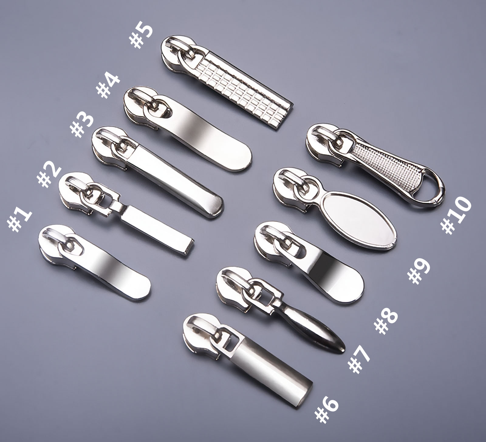 Metallic zipper puller options.