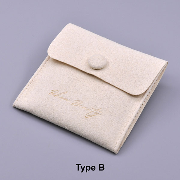 Microfiber Jewelry Pouch Gusseted Suede Leather Snap Bag with Custom Debossed Logo