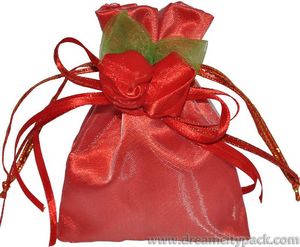 Satin Lined Organza Wedding Favor Bags with Double Rosettes