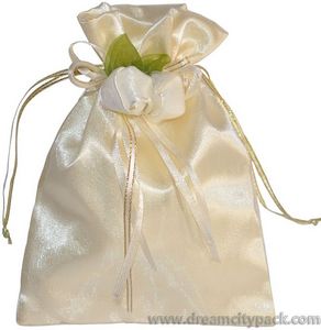 Personalized Organza Wedding Favor Bags with Satin Lining and Double Rosettes